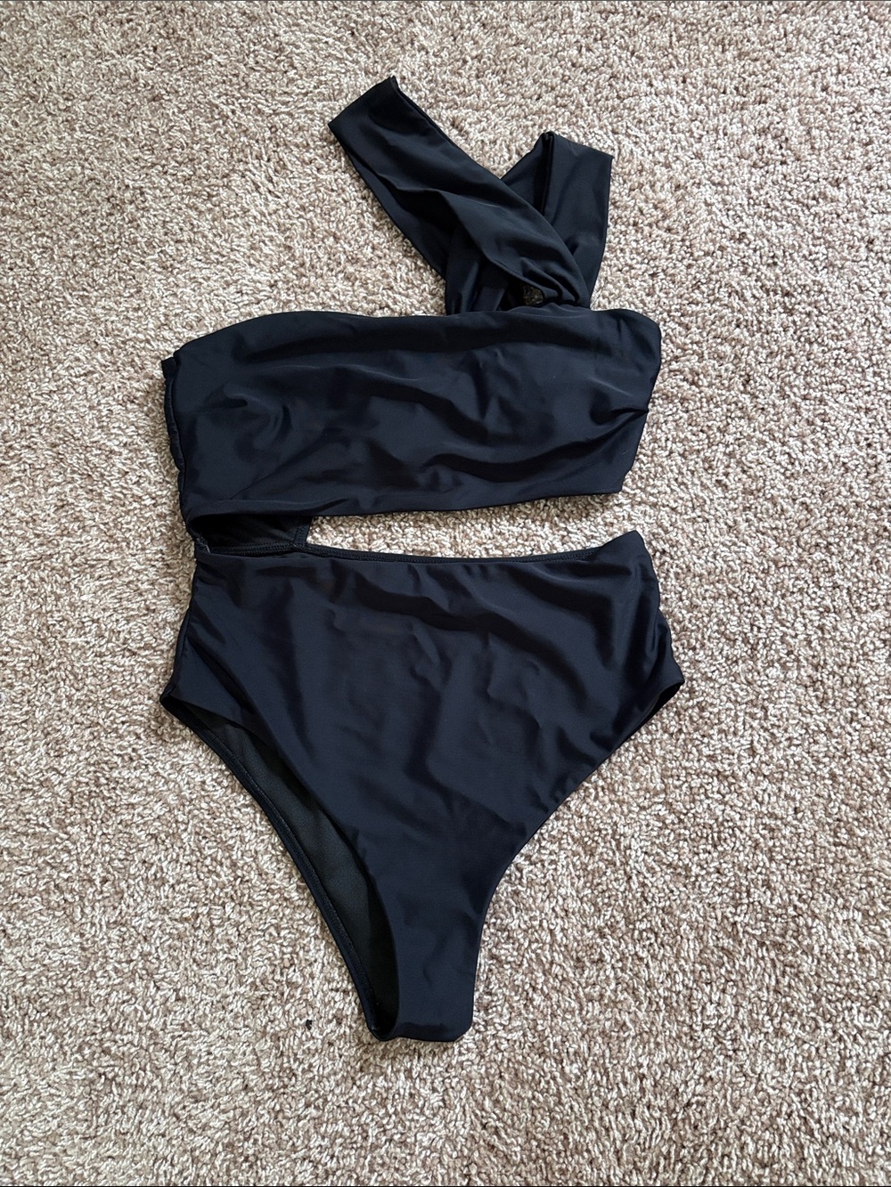 SHEIN Black One-Shoulder Cutout Swimsuit